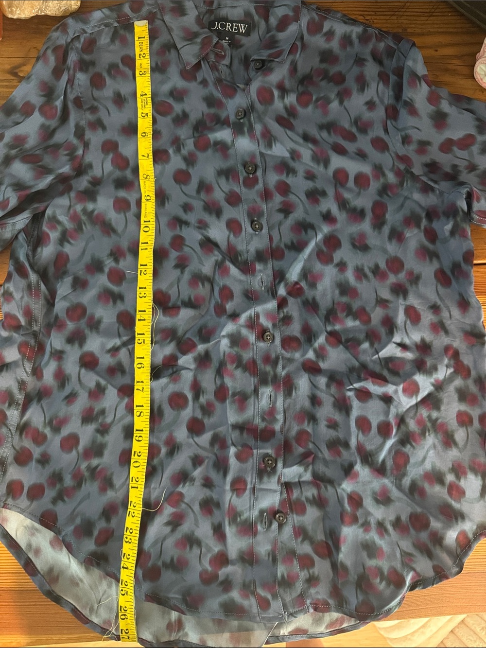 J. Crew Blue Satin Blouse with Cherry  Print - Picture 6 of 7